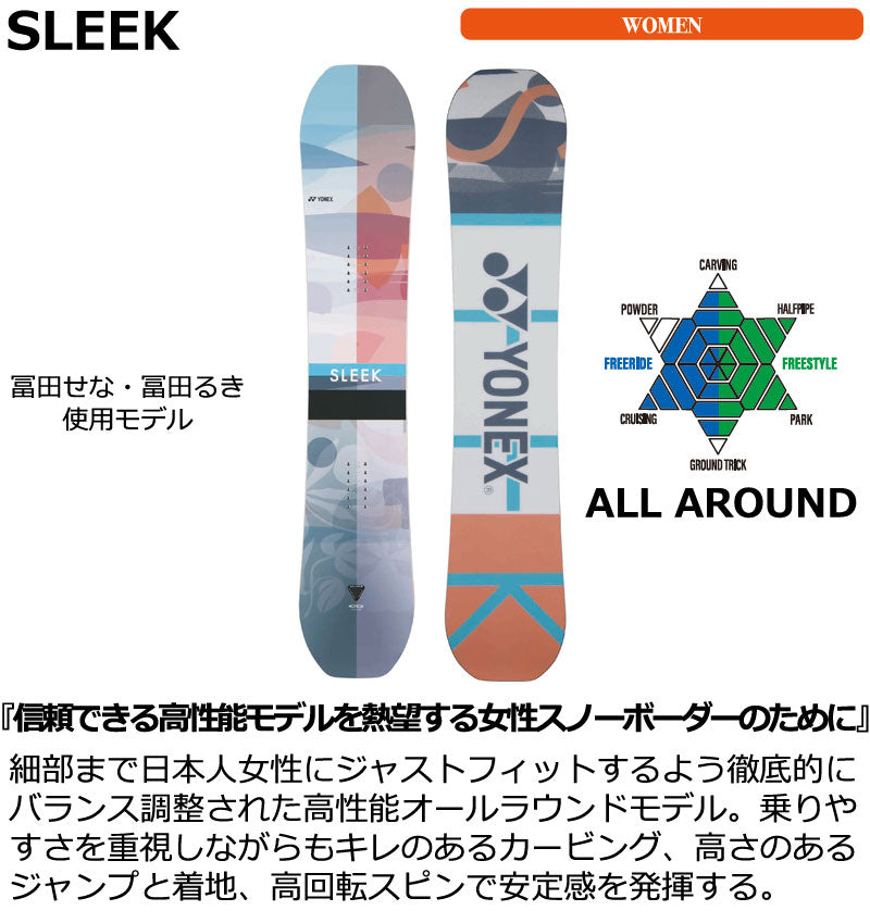 25-26 YONEX/ヨネックス SLEEK スリーク レディース スノーボード 冨田せな 冨田るき キッカー カービング 板 2026