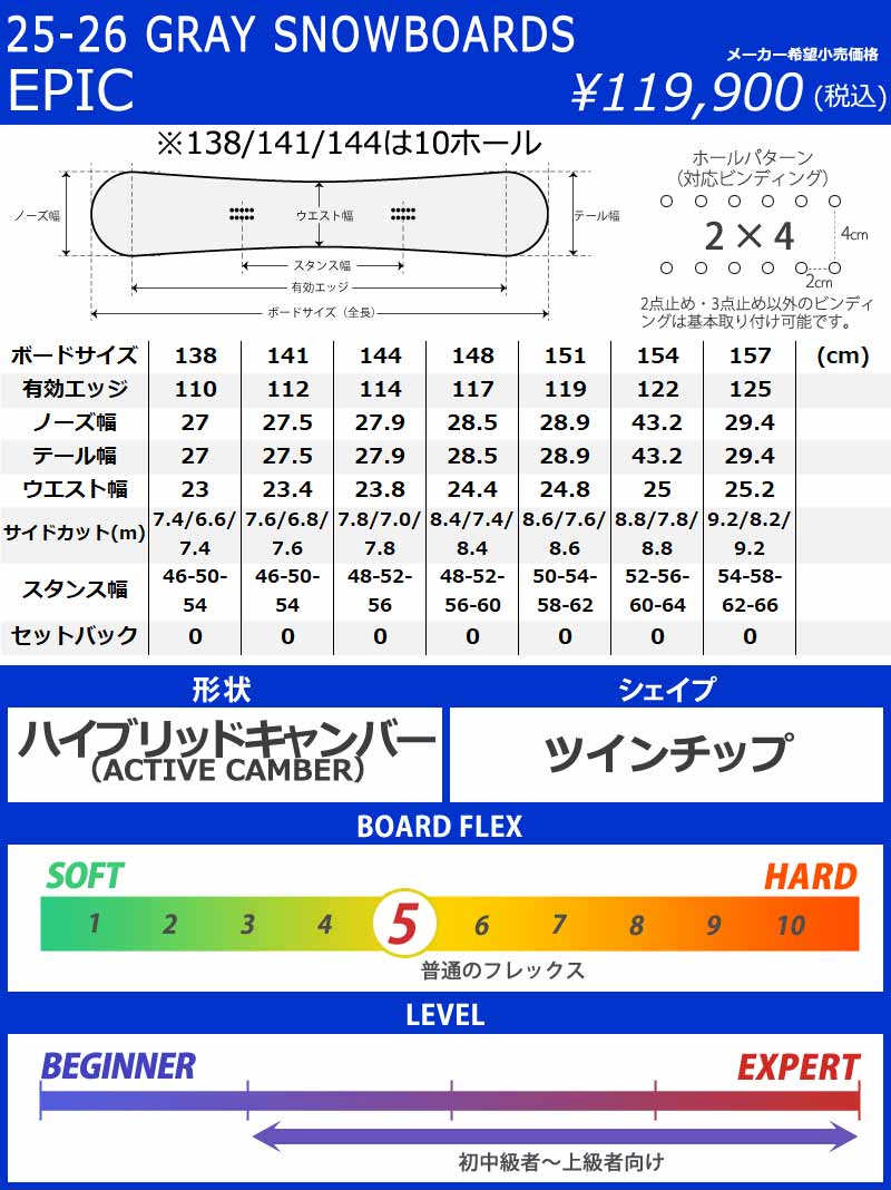 25-26 GRAY/グレイ EPIC エピック メンズ レディース スノーボード