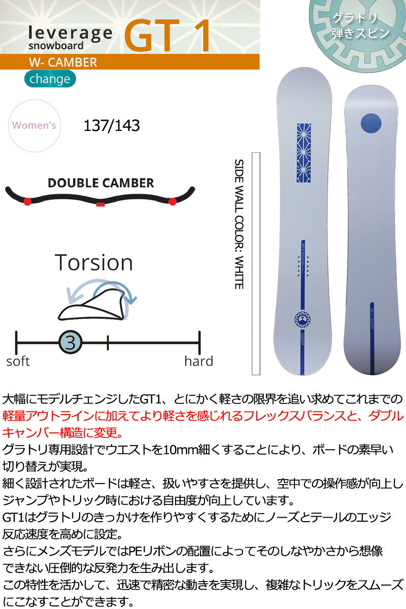 26-27 LEVERAGE/レバレッジ GT-1 ジーティーワン レディース スノーボード グラトリ 板 2027