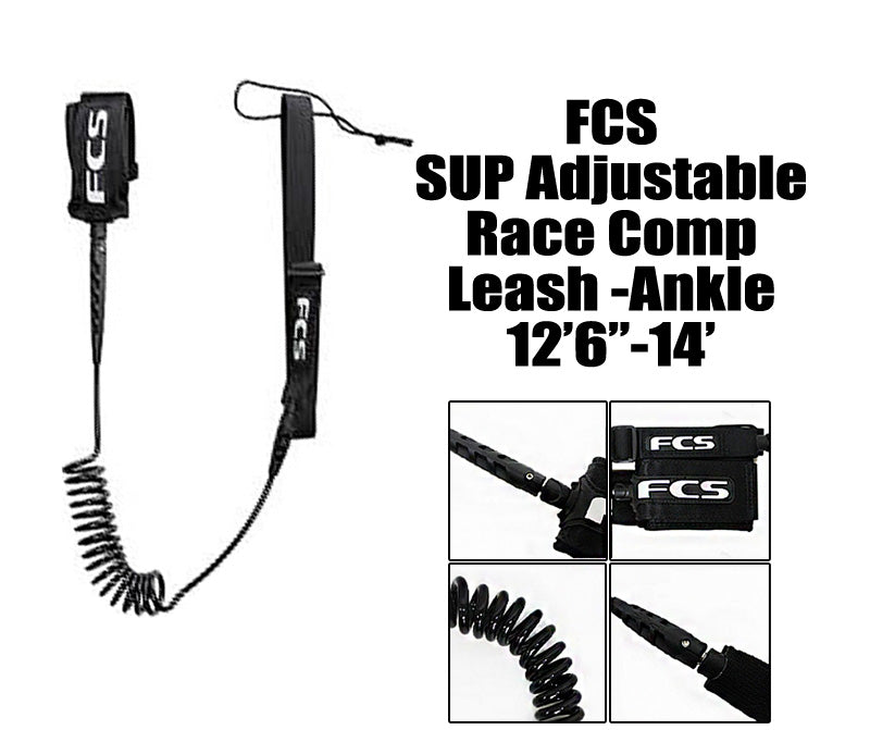 FCS SUP Adjustable Race Comp Leash Ankle 12'6-14' / エフシーエス サップ アジャスタブル レース コンプ リーシュコード 足首用 コイルリーシュ 2044-BLK-ADJ