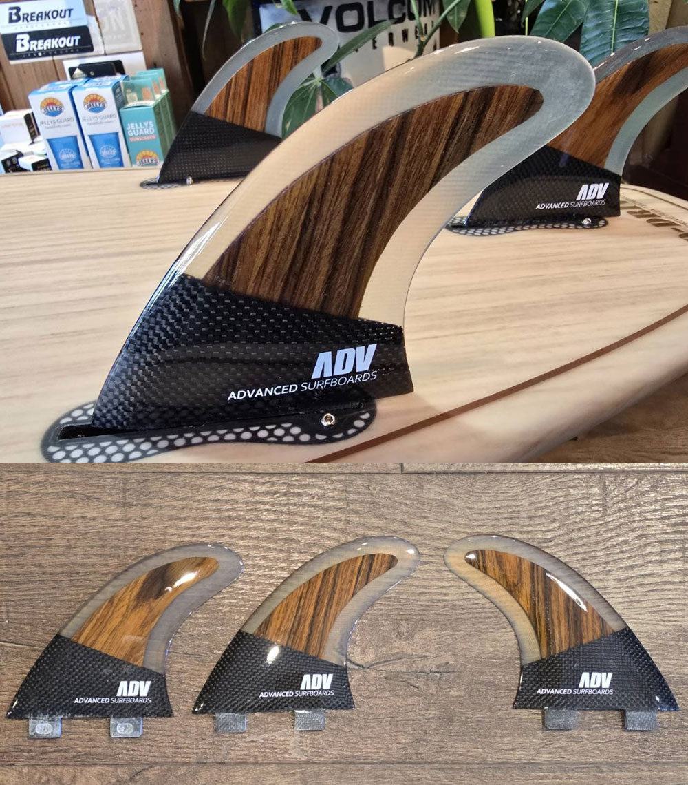 ADVANCED/アドバンス グラスフィン カーボン ウッドトライ 3フィンセット サーフィン用 FCS メール便対応