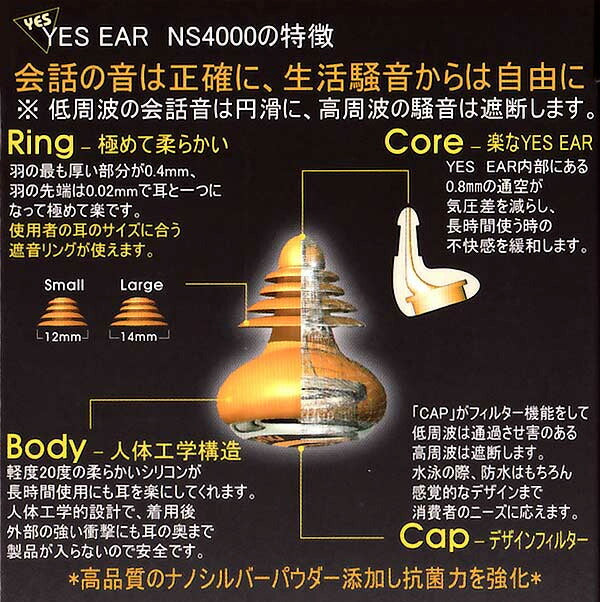 YES EAR / イエスイヤー 世界初ナノシルバーイヤープラグ 耳栓 サーフィン メール便対応