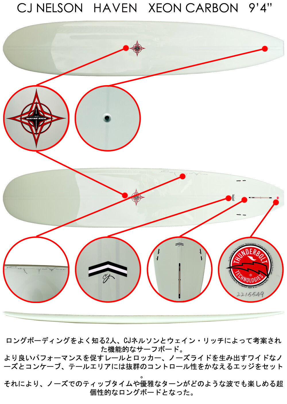 2023 CJ NELSON HAVEN 9'4 XEONCARBON / CJネルソン ヘイヴン ジオンカーボン サンダーボルト トンビ製 シングルフィン クラシックロングボード サーフボード 営業所止め 送料無料 サーフィン