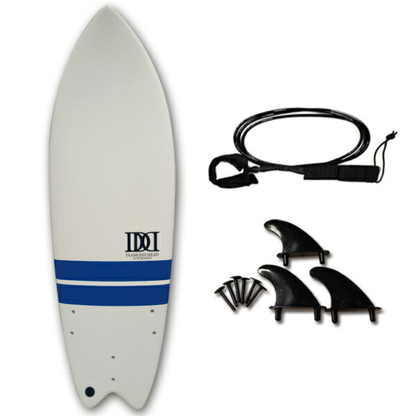 サーフボード ソフトボード 5'7フィッシュ ショートボード ダイアモンドヘッド ホワイト ブルー 営業所止め