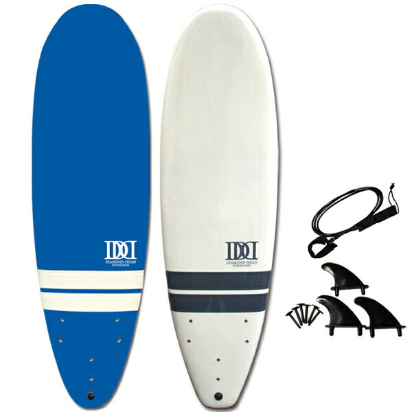 サーフボード ソフトボード 6'2 ショートボード ラウンドノーズ ミニロング ダイアモンドヘッド ホワイト フィン・リーシュコード付 営業所止め