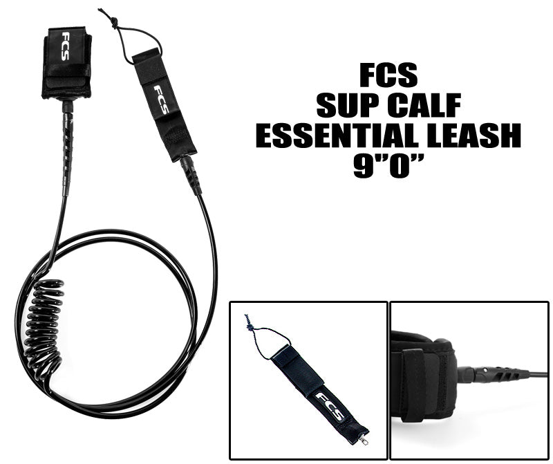 FCS SUP CALF ESSENTIAL LEASH 9' / エフシーエス サップ カフ エッセンシャル コイルリーシュコード 膝、ふくらはぎ用 2043-BLK-09F