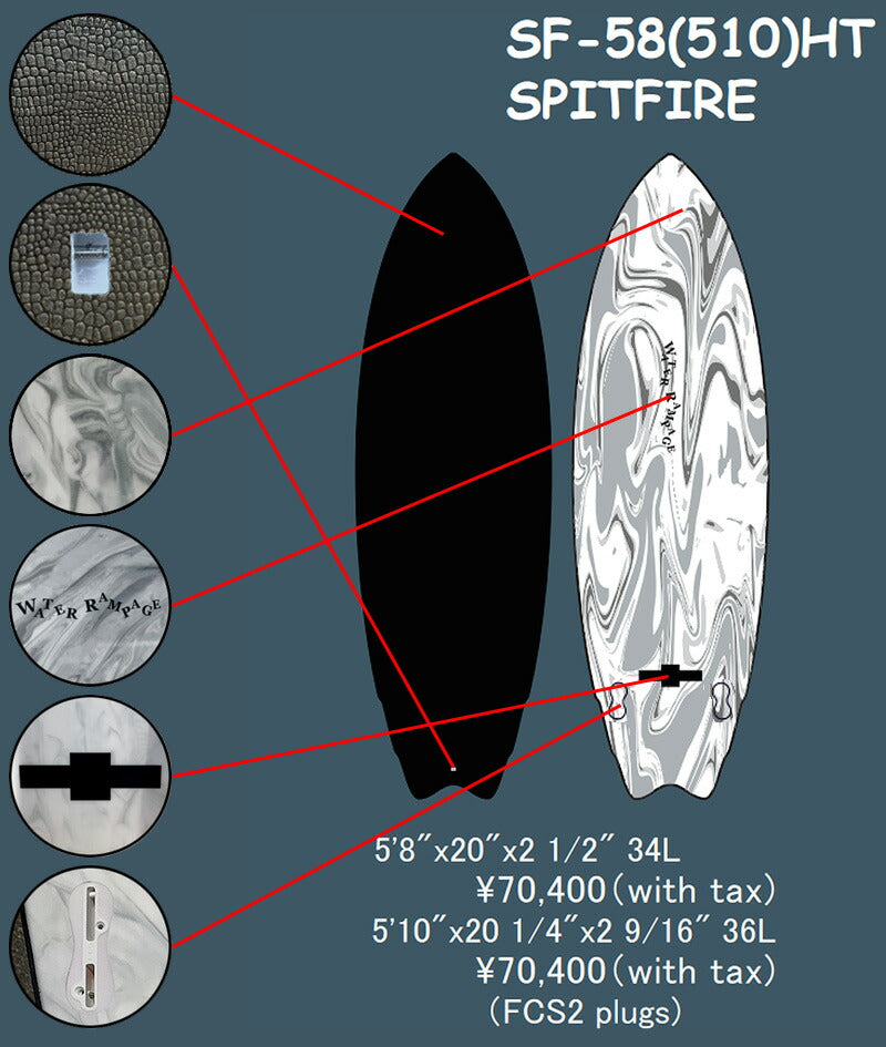 WATERRAMPAGE SPITFIRE 5'8 5'10 HARD BOTTOM / ウォーターランページ スピットファイア ハードボトム サーフボード ソフトボード 営業所止め 付属フィン無し