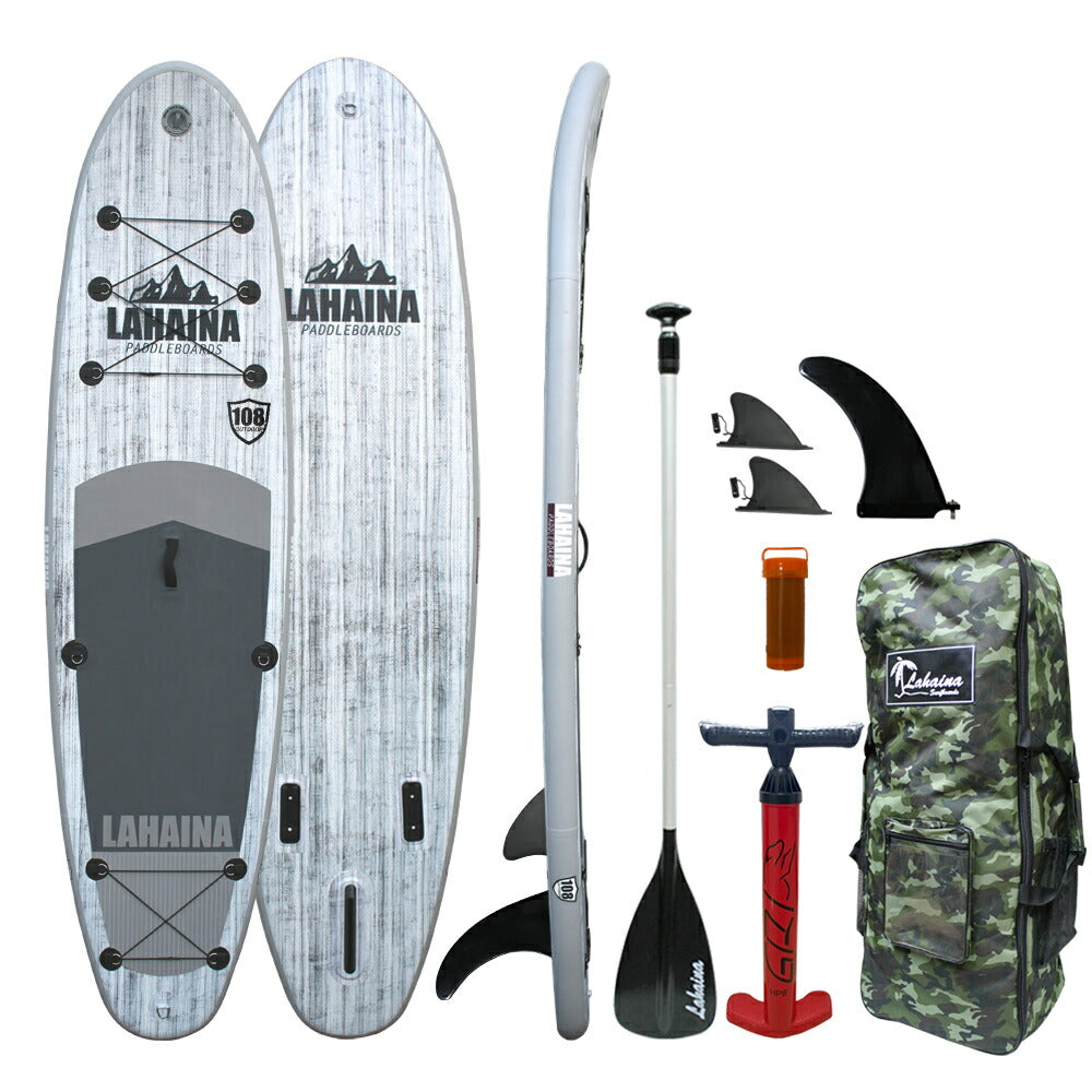 リーシュ付属 サップ インフレータブルパドルボード ラハイナ / LAHAINA SUP 10'8 OUTDOOR WHITE WOOD アウトドア スタンドアップパドルボード