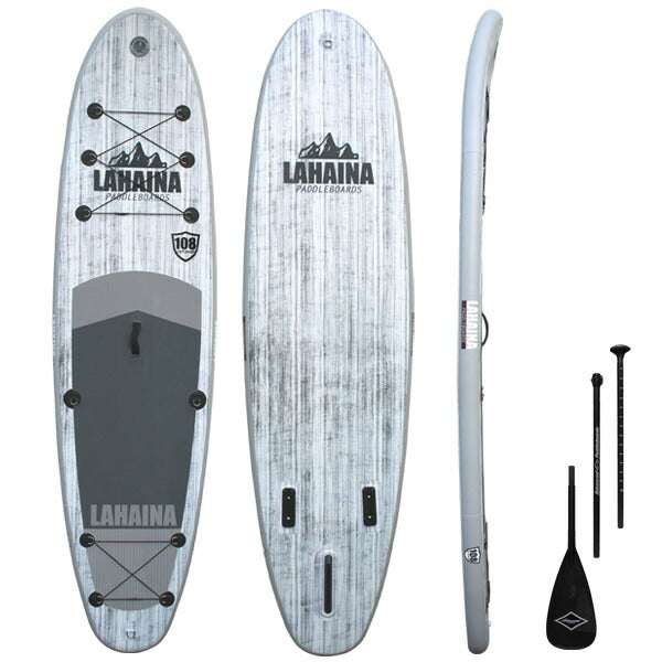 【セット】リーシュ付属 インフレータブルパドルボード ラハイナ / LAHAINA SUP 10'8 OUTDOOR WHITE WOOD スタンドアップパドルボード