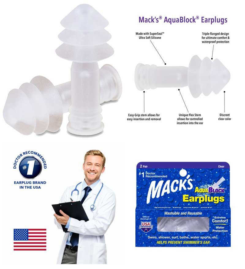 Mack's AquaBlock EarPlugs / マックス アクアブロック イヤープラグ 耳栓 サーフィン シリコン 中耳炎 外骨症 メール便対応