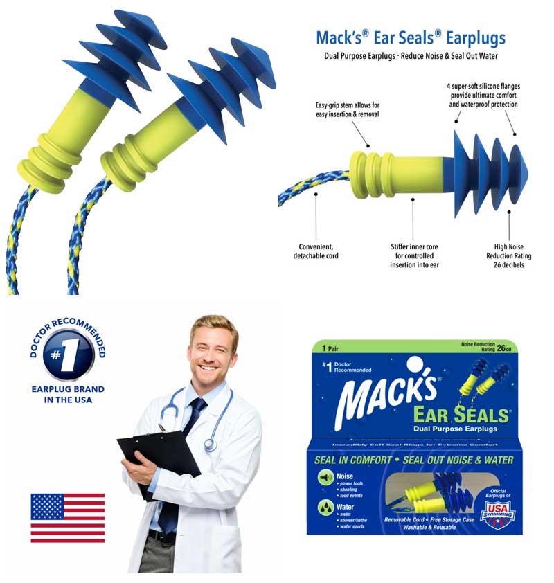 Mack's EarSeals DualPurpose EarPlugs / マックス イヤーシールズ デュアルパーパス イヤープラグ 耳栓 サーフィン シリコン 中耳炎 外骨症 メール便対応