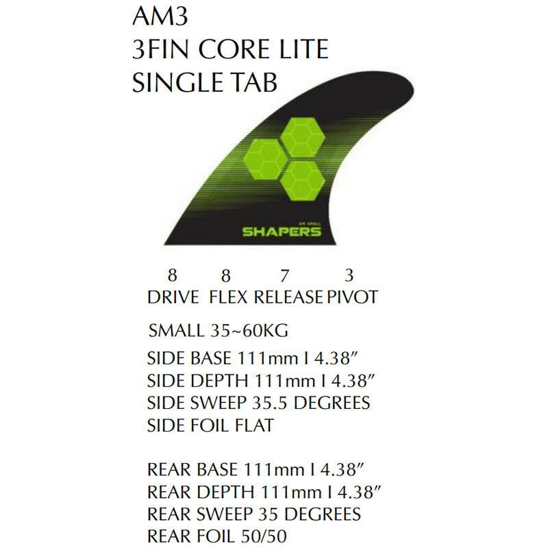 SHAPERS FIN AM3 3FIN CORE LITE SINGLE TAB / シェーパーズフィン コアライト シングルタブ トライ ショート サーフボード サーフィン