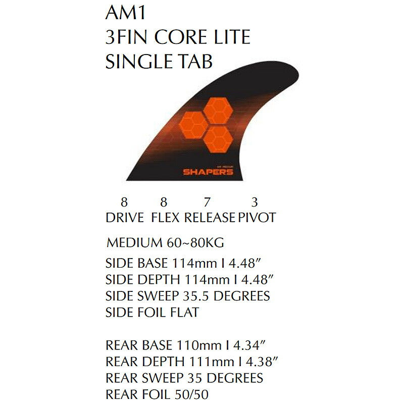 SHAPERS FIN AM1 3FIN CORE LITE SINGLE TAB / シェーパーズフィン コアライト シングルタブ トライ ショート サーフボード サーフィン