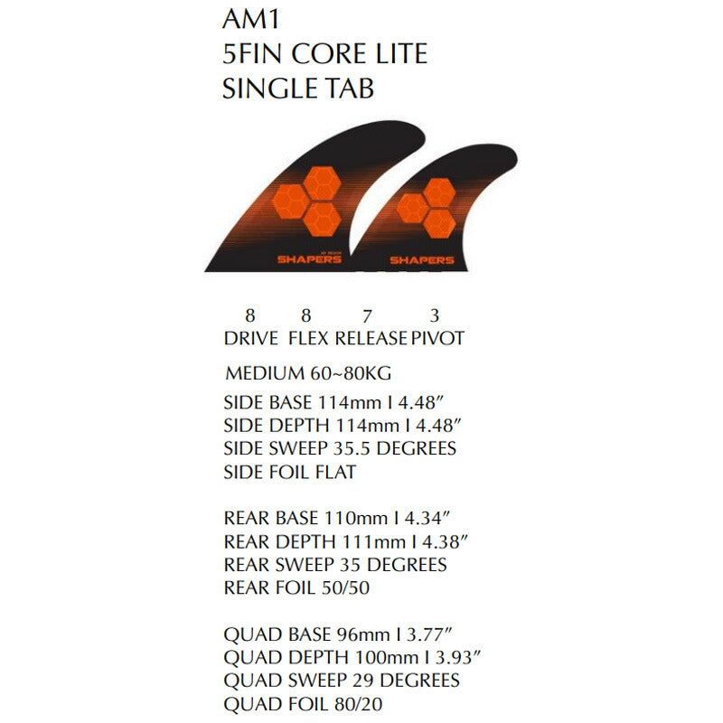 SHAPERS FIN AM1 5FIN CORE LITE SINGLE TAB / シェーパーズフィン コアライト シングルタブ トライ クアッド ショート サーフボード サーフィン