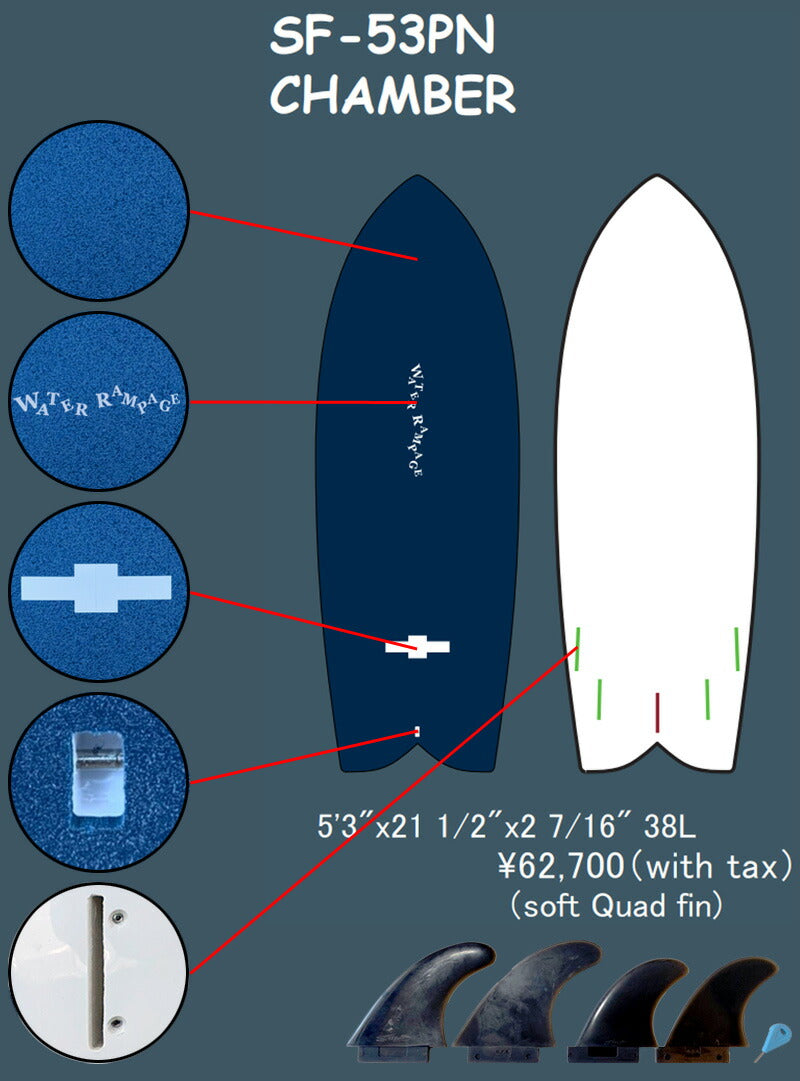 WATERRAMPAGE CHAMBER 5'3 / ウォーターランページ キャンバー サーフボード ショートボード ソフトボード サーフィン 営業所止め 送料無料